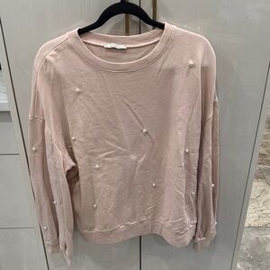 Zara Pink Pearl-Embellished Sweatshirt